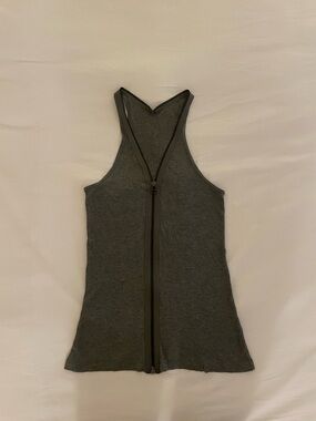 Alexander Wang Charcoal Ribbed Racerback Tank with Front Zipper